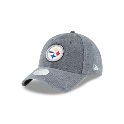 Grey Pittsburgh Steelers Hat - New Era NFL Faded Denim 9TWENTY Adjustable Caps USA7325681